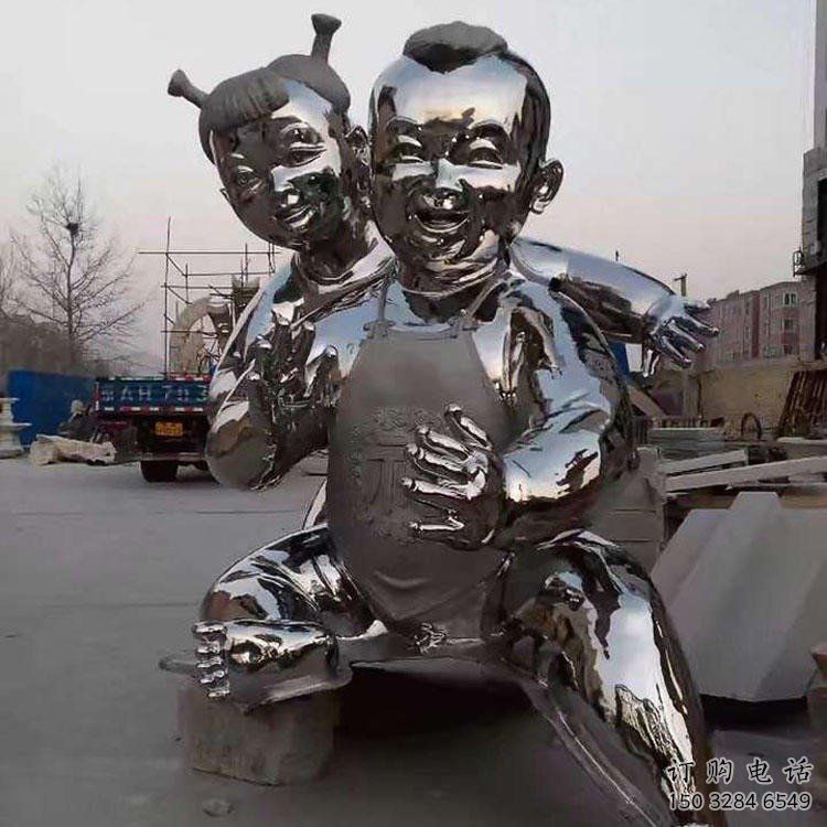鏡面兒童雕塑廠家 大型擺件 廣場不銹鋼兒童雕塑廠
