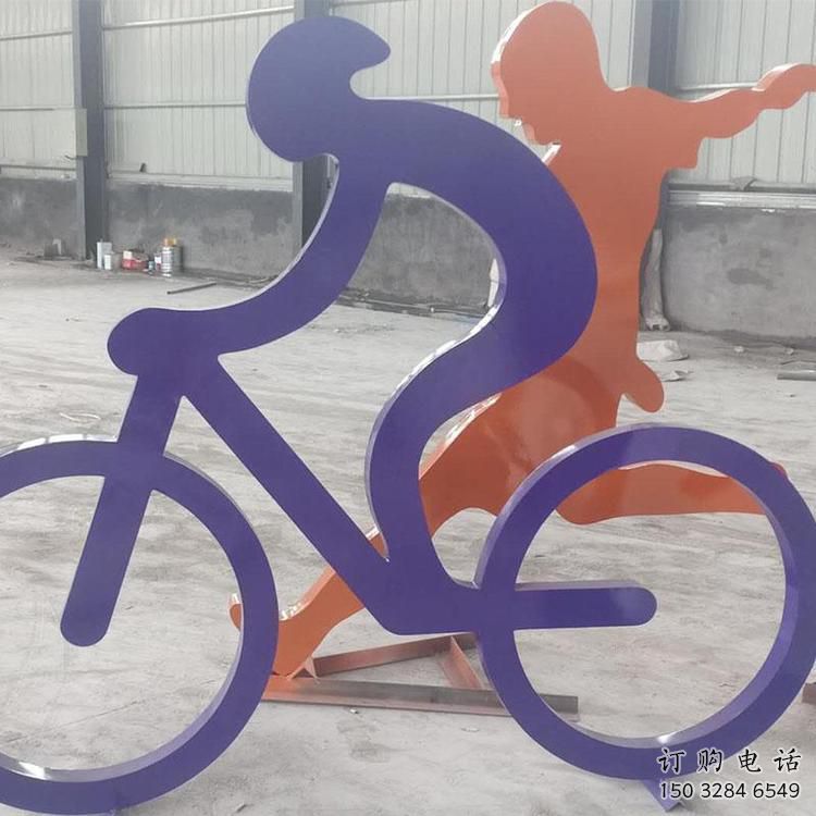 剪紙騎車人雕塑廠家 切面擺件 創(chuàng)意不銹鋼騎車人雕塑廠