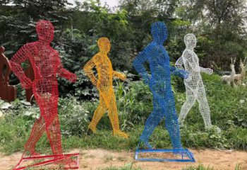 鏤空跑步雕塑廠家 園林小品  抽象不銹鋼跑步雕塑價格