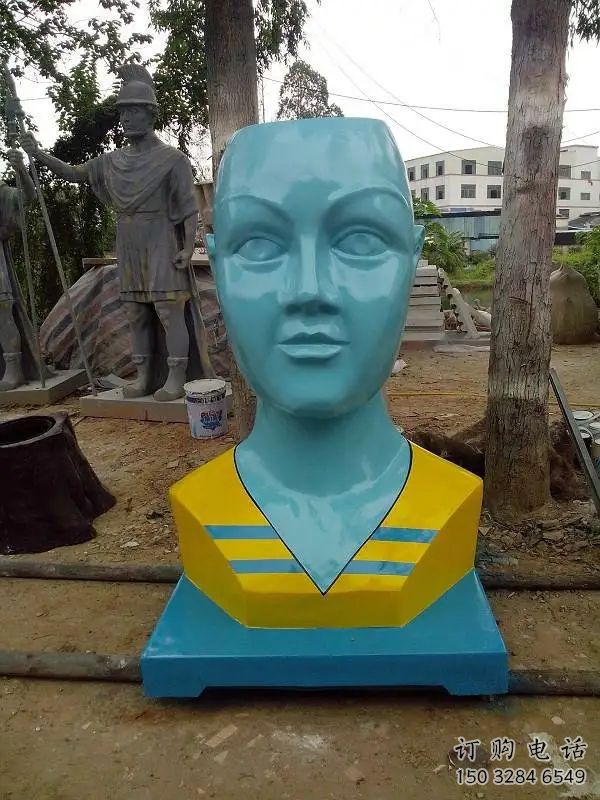 中式人頭雕塑廠家 烤漆小品 游樂場不銹鋼人頭雕塑廠