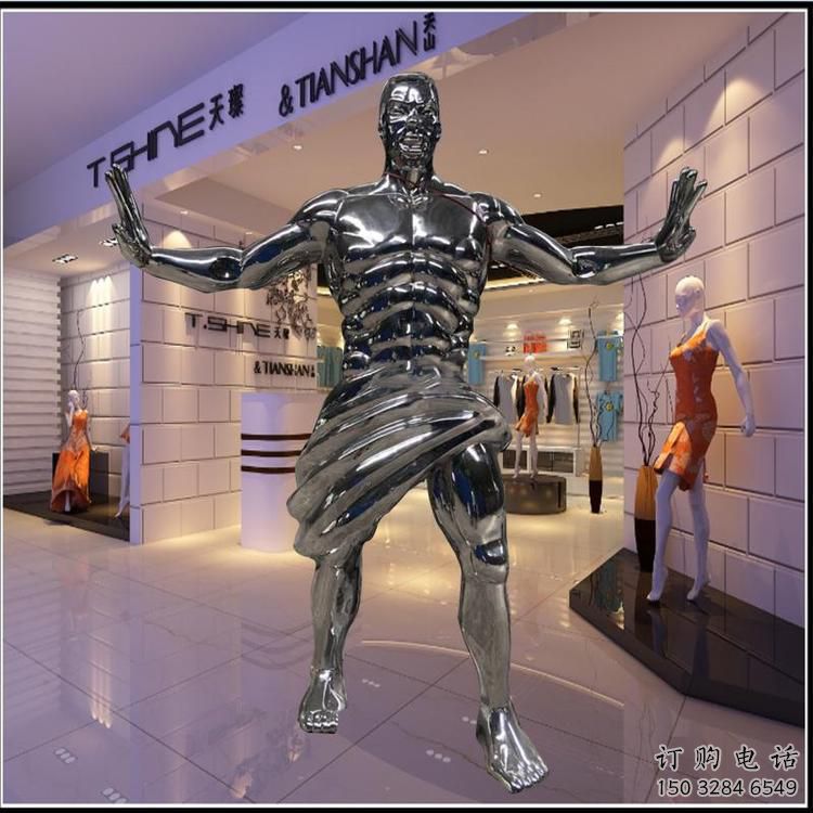 戶外老頭雕塑廠家 現代鏡面小品  抽象不銹鋼老頭雕塑制作