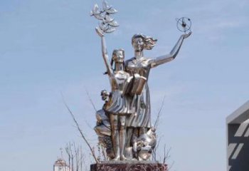 戶外小學(xué)生雕塑廠家 鏡面校園廣場(chǎng)小品