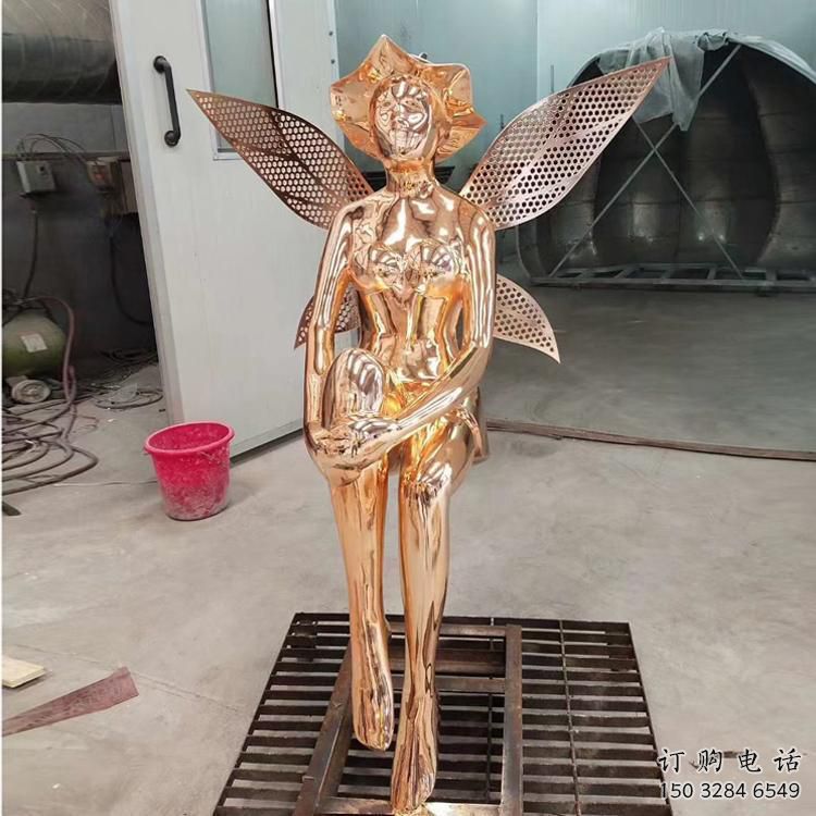 鍍金精靈雕塑廠家  公園擺件  戶外不銹鋼精靈雕塑定做