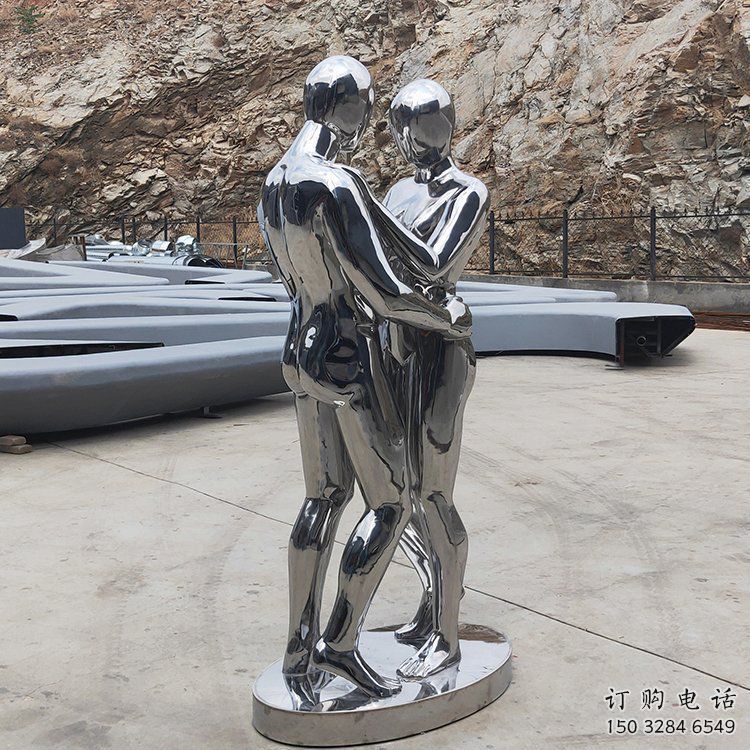 廣場(chǎng)戀人雕塑廠家  現(xiàn)代創(chuàng)意小品  鏡面不銹鋼戀人雕塑廠