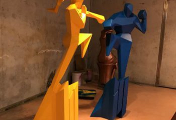 幾何青少年雕塑廠家 戶外創意小品 烤漆不銹鋼青少年雕塑擺件