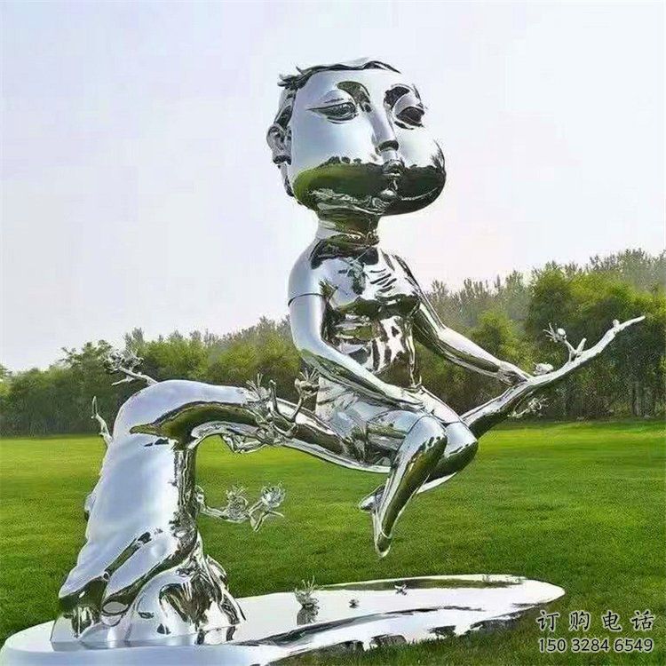 鏡面大頭入雕塑廠家 大型擺件  抽象不銹鋼大頭入雕塑廠