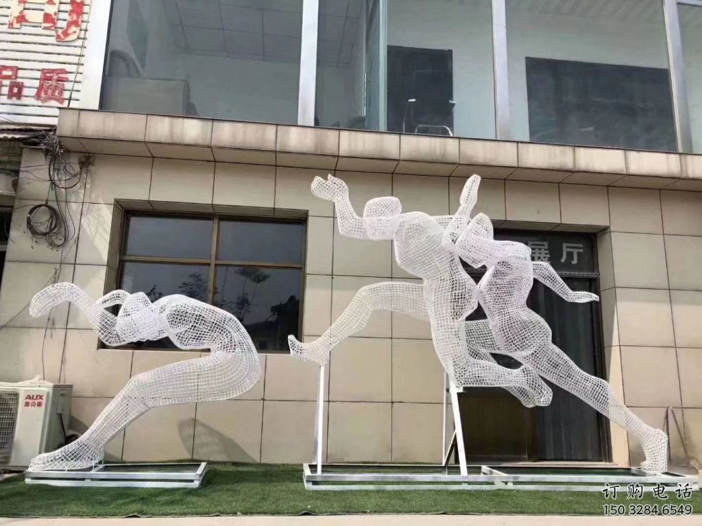 拉絲健兒雕塑廠家 鏤空創意擺件 別墅區不銹鋼健兒雕塑廠