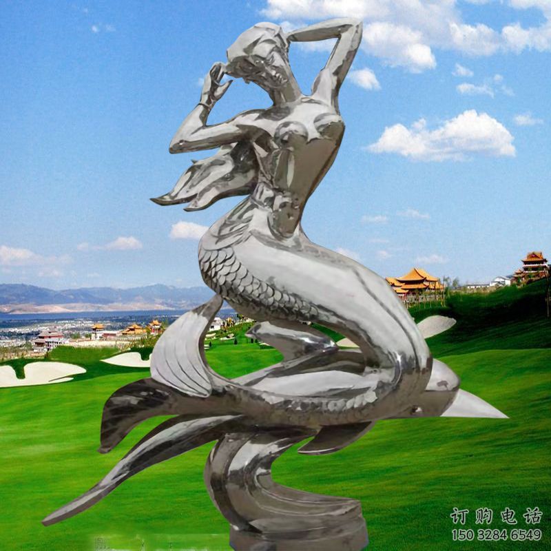游樂場美人魚雕塑廠家 現(xiàn)代擺件 鏡面不銹鋼美人魚雕塑廠