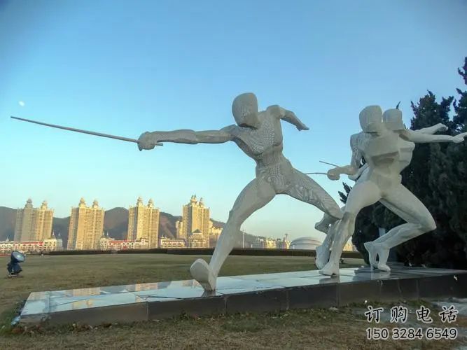現代擊劍雕塑廠家 大型擺件  現代創意不銹鋼擊劍雕塑小品
