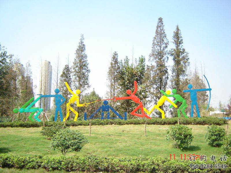 烤漆擊劍雕塑廠家 體育運(yùn)動(dòng)小品  戶外幾何不銹鋼擊劍雕塑