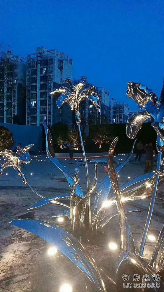 鏡面玉蘭花雕塑廠家 烤漆大型擺件  仿真不銹鋼玉蘭花雕塑