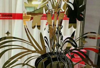 戶外蘭花雕塑廠家 噴漆小品  鍍金不銹鋼蘭花雕塑