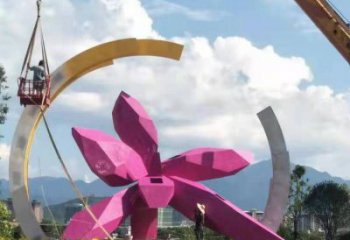 幾何玉蘭花雕塑廠家 廣場小品 戶外鏤空不銹鋼玉蘭花雕塑