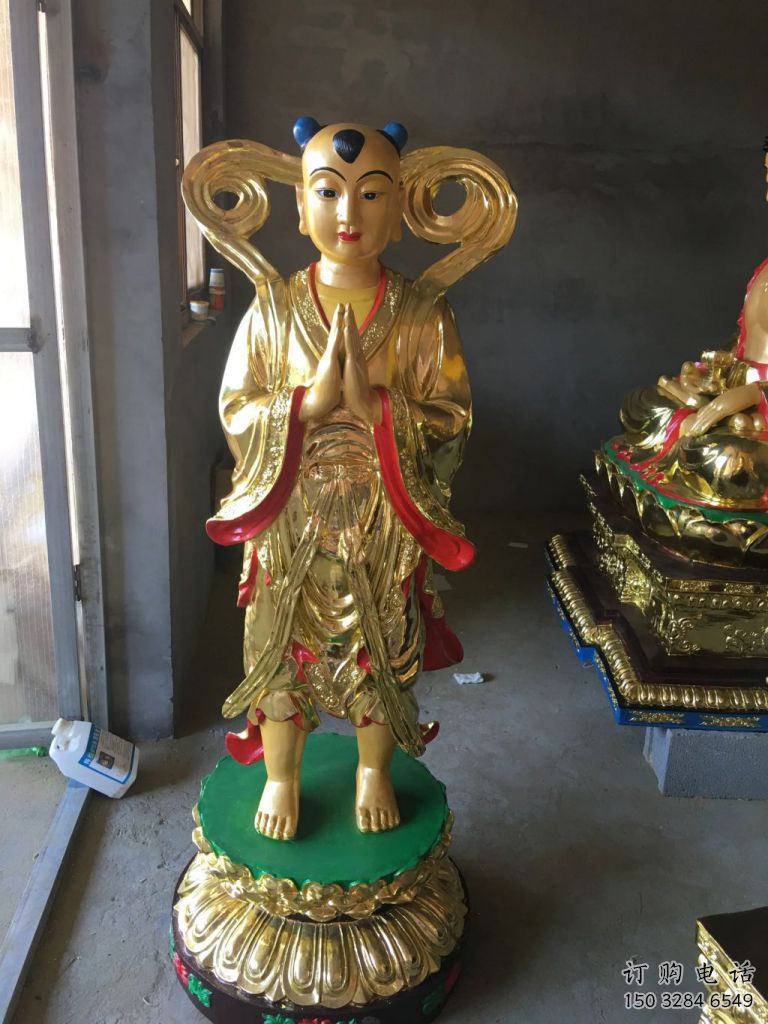 鍍金金童玉女雕塑廠家 鑄造擺件  大型金童玉女雕塑