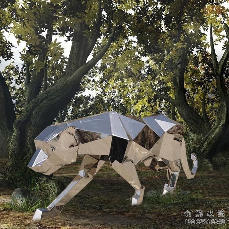 現代金錢豹雕塑廠家 大型擺件  創意不銹鋼金錢豹雕塑