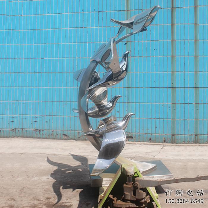 創意群鳥雕塑廠家  鏡面小品 公園不銹鋼群鳥雕塑廠