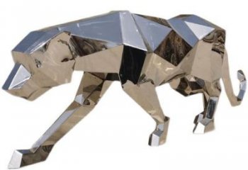 鏡面金錢豹雕塑廠家 大型擺件  幾何不銹鋼金錢豹雕塑