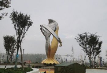 創意雙魚雕塑廠家 現代小品 公園不銹鋼雙魚雕塑