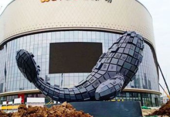 商業街雙魚雕塑廠家 抽象幾何擺件 戶外不銹鋼雙魚雕塑小品