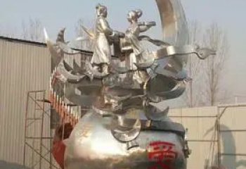 仿古不銹鋼牛郎織女雕塑 庭院彩繪雕塑 田間小品