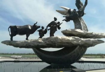 風(fēng)景區(qū)牛不銹鋼郎織女雕塑 售樓處廣場雕塑 仿古擺件