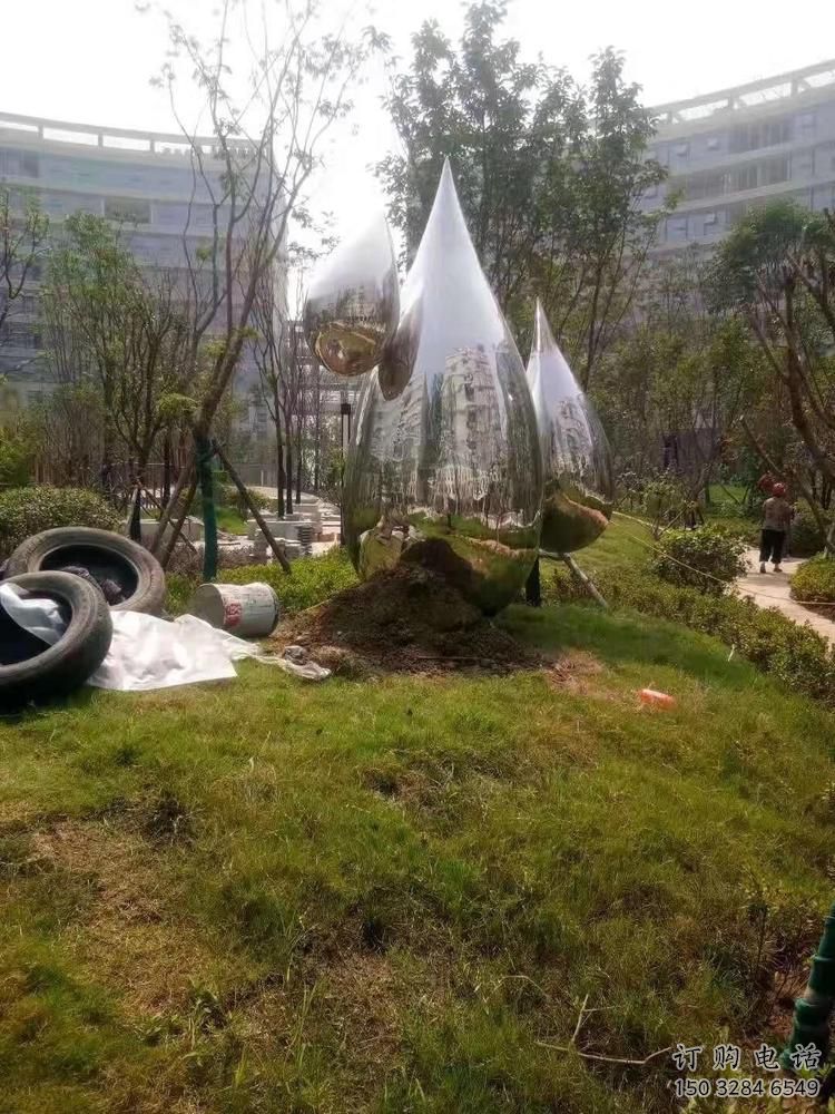 不銹鋼抽象水珠雕塑 鑄造公園雕塑 水景雕塑