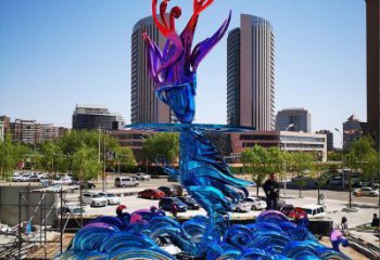 街頭浪花雕塑加工廠家 大型別墅區波浪雕塑 鋼管波浪雕塑