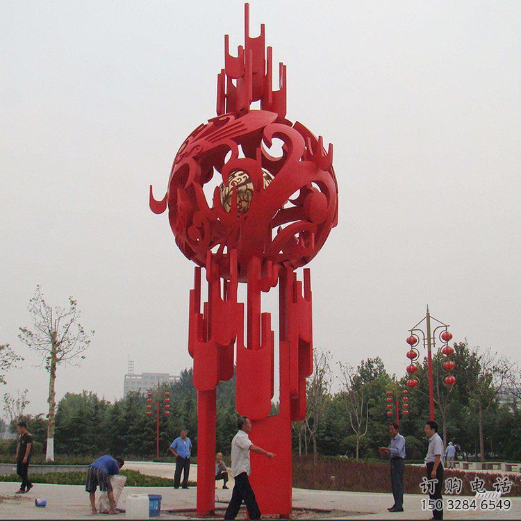 鋼管燈籠雕塑供應商 異形噴水雕塑 農村雕塑制作