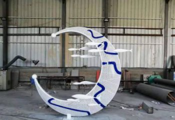 青花瓷月亮雕塑廠家，鐵藝文化雕塑，鑄造制作