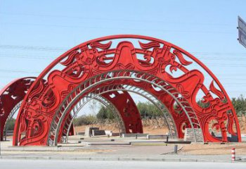 拱門雕塑生產(chǎn)，鏤空烤漆工藝，不銹鋼拱門雕塑廠家