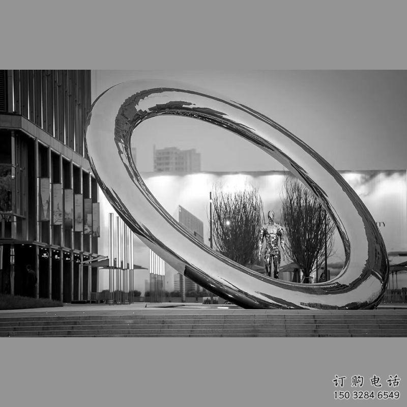 廣場圓環(huán)雕塑，抽象水景雕塑，鏡面效果