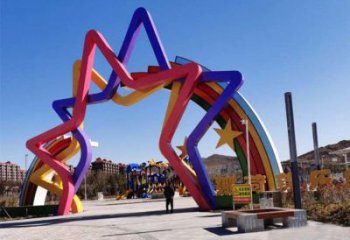 五角星拱門雕塑，廣場(chǎng)門口標(biāo)識(shí)雕塑，不銹鋼烤漆材質(zhì)