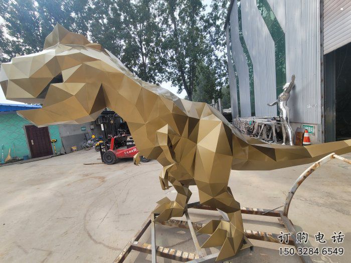景觀恐龍雕塑供應(yīng)，公園雕塑，金屬幾何恐龍雕塑制作