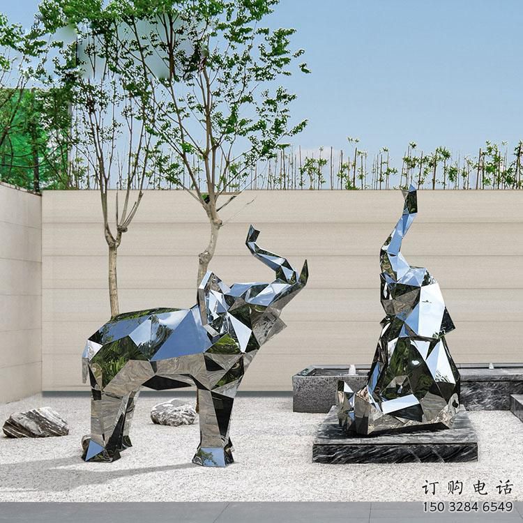 鏡面大象雕塑展品，亮面效果制作，切面大象雕塑精品