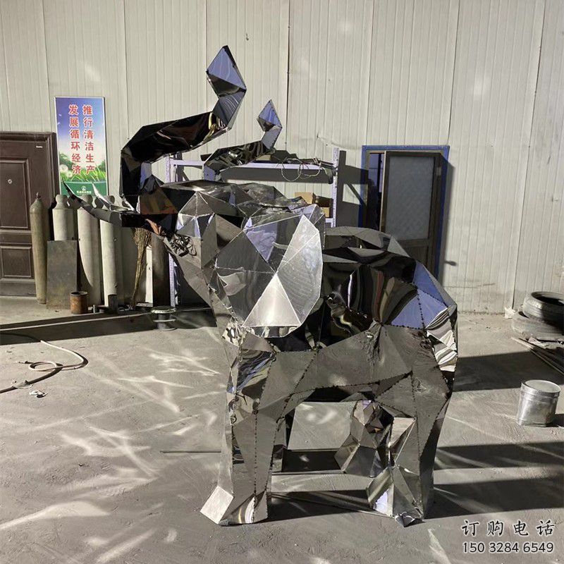 金屬大象鑄造觀賞型，露天雕塑，鏡面大象雕塑訂做