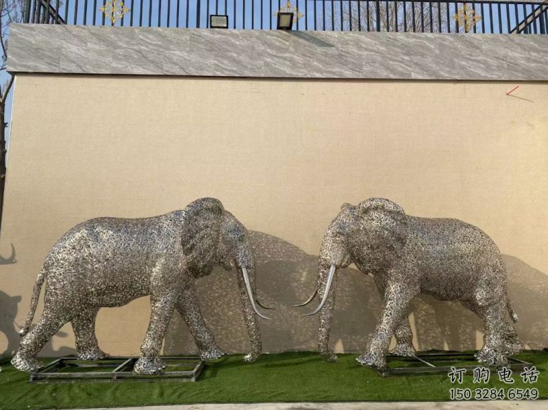 門口大象雕塑點(diǎn)擊，地標(biāo)擺件，鏤空大象雕塑承接