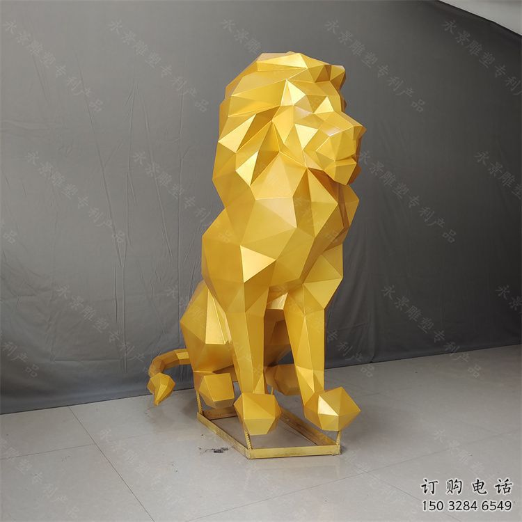 幾何獅子雕塑指用，景觀雕塑，藝術不銹鋼獅子雕塑點擊