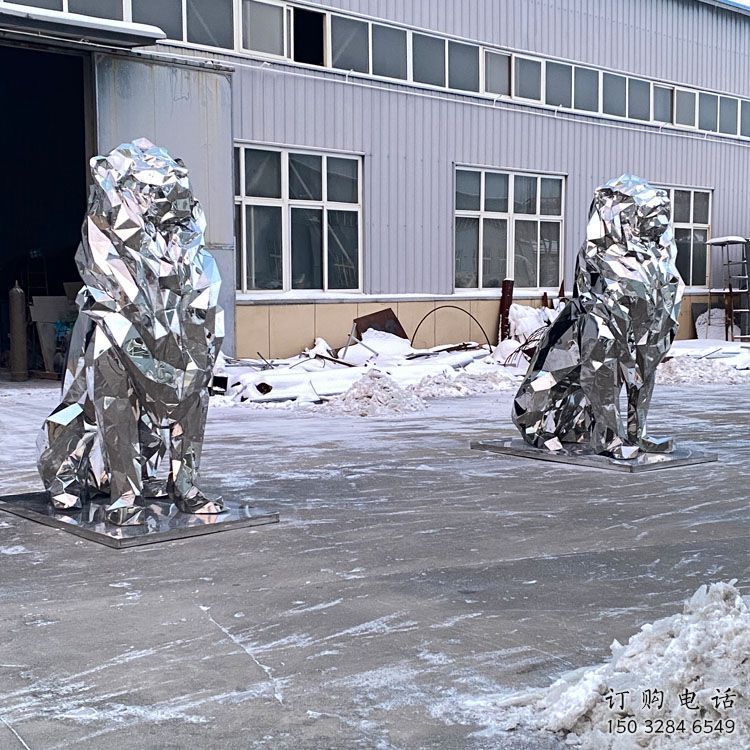景區獅子雕塑優選，圓雕體系，幾何不銹鋼獅子雕塑選定
