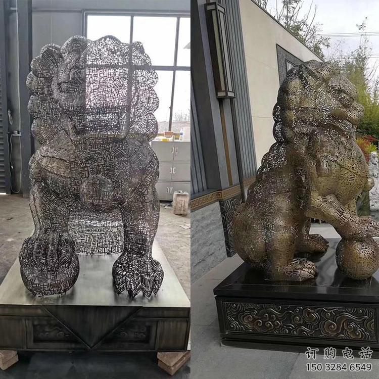 編織獅子雕塑定價，透雕動物雕塑，鏤空不銹鋼獅子雕塑