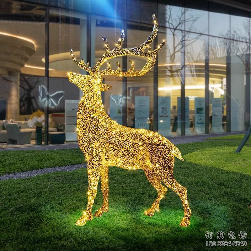 燈光梅花鹿雕塑定價，街頭雕塑，編織鏤空梅花鹿雕塑定價