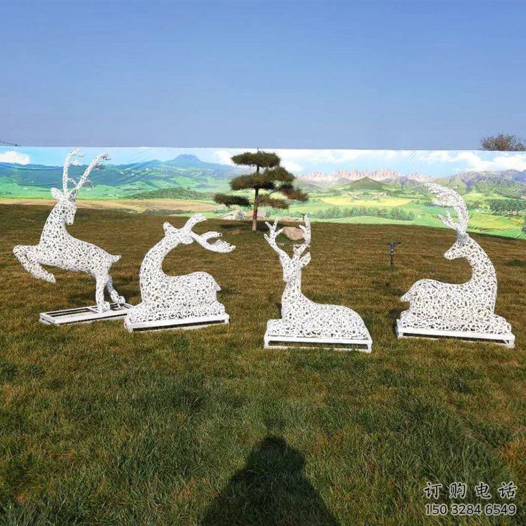 大型小鹿雕塑常用，戶外擺放，鏤空小鹿雕塑展示專供