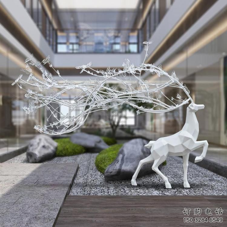 梅花鹿雕塑選用，美陳雕塑，幾何梅花鹿雕塑展示