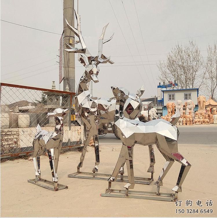 金屬小鹿雕塑通用，城市雕塑，鏡面切面小鹿雕塑指用