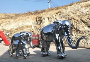 鏡面大象雕塑廠家，動物景觀雕塑，不銹鋼動物雕塑供應