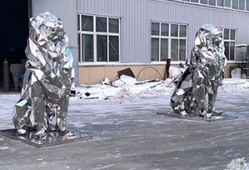 景區(qū)獅子雕塑優(yōu)選，圓雕體系，幾何不銹鋼獅子雕塑選定