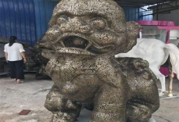 公共獅子雕塑訂做，城市裝飾，不銹鋼鏤空獅子雕塑
