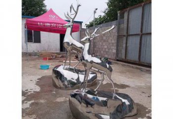 廣場小鹿雕塑批發，廣場系列，鏡面小鹿雕塑定價