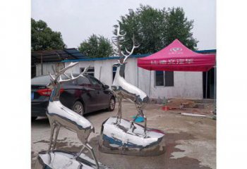 現代小鹿雕塑定制，中式工藝，鏡面仿真小鹿雕塑優價