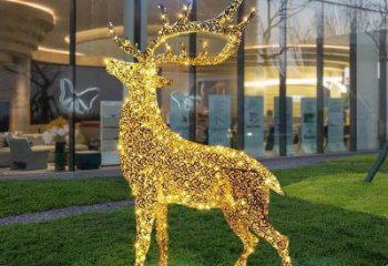 燈光梅花鹿雕塑定價，街頭雕塑，編織鏤空梅花鹿雕塑定價