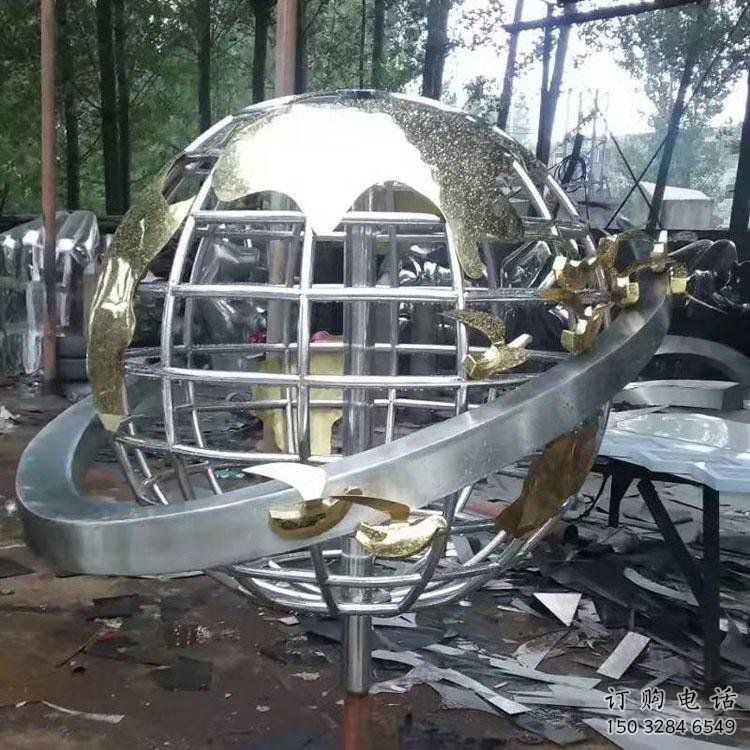 地球儀雕塑展品，彩鋼制作，鏡面地球儀雕塑廠家精品